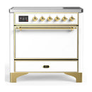 ILVE Majestic III 36-Inch Induction Range with 6 Induction Elements and Solid Door Electric Oven in White with Brass Trim (UMIB36QNR3WHG)