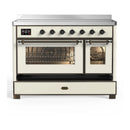 ILVE Majestic III 48-Inch Induction Range with 6 Induction Elements and Triple Glass Door Electric Oven in Antique White with Burnished Trim (UMIB48NR3AWB)