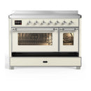 ILVE Majestic III 48-Inch Induction Range with 6 Induction Elements and Triple Glass Door Electric Oven in Antique White with Chrome Trim (UMIB48NR3AWC)