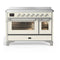 ILVE Majestic III 48-Inch Induction Range with 6 Induction Elements and Triple Glass Door Electric Oven in Antique White with Chrome Trim (UMIB48NR3AWC)