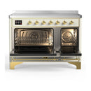 ILVE Majestic III 48-Inch Induction Range with 6 Induction Elements and Triple Glass Door Electric Oven in Antique White with Brass Trim (UMIB48NR3AWG)