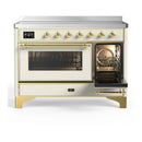 ILVE Majestic III 48-Inch Induction Range with 6 Induction Elements and Triple Glass Door Electric Oven in Antique White with Brass Trim (UMIB48NR3AWG)
