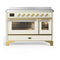 ILVE Majestic III 48-Inch Induction Range with 6 Induction Elements and Triple Glass Door Electric Oven in Antique White with Brass Trim (UMIB48NR3AWG)