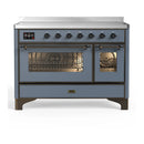 ILVE Majestic III 48-Inch Induction Range with 6 Induction Elements and Triple Glass Door Electric Oven in Blue Grey with Burnished Trim (UMIB48NR3BGB)