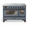 ILVE Majestic III 48-Inch Induction Range with 6 Induction Elements and Triple Glass Door Electric Oven in Blue Grey with Burnished Trim (UMIB48NR3BGB)