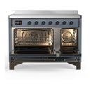 ILVE Majestic III 48-Inch Induction Range with 6 Induction Elements and Triple Glass Door Electric Oven in Blue Grey with Burnished Trim (UMIB48NR3BGB)