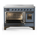 ILVE Majestic III 48-Inch Induction Range with 6 Induction Elements and Triple Glass Door Electric Oven in Blue Grey with Burnished Trim (UMIB48NR3BGB)