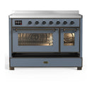 ILVE Majestic III 48-Inch Induction Range with 6 Induction Elements and Triple Glass Door Electric Oven in Blue Grey with Burnished Trim (UMIB48NR3BGB)