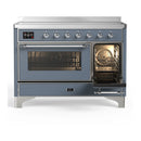 ILVE Majestic III 48-Inch Induction Range with 6 Induction Elements and Triple Glass Door Electric Oven in Blue Grey with Chrome Trim (UMIB48NR3BGC)