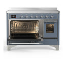 ILVE Majestic III 48-Inch Induction Range with 6 Induction Elements and Triple Glass Door Electric Oven in Blue Grey with Chrome Trim (UMIB48NR3BGC)