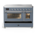 ILVE Majestic III 48-Inch Induction Range with 6 Induction Elements and Triple Glass Door Electric Oven in Blue Grey with Chrome Trim (UMIB48NR3BGC)