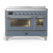 ILVE Majestic III 48-Inch Induction Range with 6 Induction Elements and Triple Glass Door Electric Oven in Blue Grey with Chrome Trim (UMIB48NR3BGC)