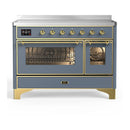 ILVE Majestic III 48-Inch Induction Range with 6 Induction Elements and Triple Glass Door Electric Oven in Blue Grey with Brass Trim (UMIB48NR3BGG)