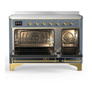 ILVE Majestic III 48-Inch Induction Range with 6 Induction Elements and Triple Glass Door Electric Oven in Blue Grey with Brass Trim (UMIB48NR3BGG)