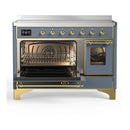 ILVE Majestic III 48-Inch Induction Range with 6 Induction Elements and Triple Glass Door Electric Oven in Blue Grey with Brass Trim (UMIB48NR3BGG)