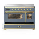 ILVE Majestic III 48-Inch Induction Range with 6 Induction Elements and Triple Glass Door Electric Oven in Blue Grey with Brass Trim (UMIB48NR3BGG)