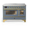 ILVE Majestic III 48-Inch Induction Range with 6 Induction Elements and Triple Glass Door Electric Oven in Blue Grey with Brass Trim (UMIB48NR3BGG)