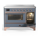 ILVE Majestic III 48-Inch Induction Range with 6 Induction Elements and Triple Glass Door Electric Oven in Blue Grey with Copper Trim (UMIB48NR3BGP)