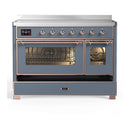 ILVE Majestic III 48-Inch Induction Range with 6 Induction Elements and Triple Glass Door Electric Oven in Blue Grey with Copper Trim (UMIB48NR3BGP)