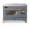 ILVE Majestic III 48-Inch Induction Range with 6 Induction Elements and Triple Glass Door Electric Oven in Blue Grey with Copper Trim (UMIB48NR3BGP)