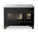 ILVE Majestic III 48-Inch Induction Range with 6 Induction Elements and Triple Glass Door Electric Oven in Glossy Black with Burnished Trim (UMIB48NR3BKB)