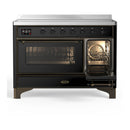 ILVE Majestic III 48-Inch Induction Range with 6 Induction Elements and Triple Glass Door Electric Oven in Glossy Black with Burnished Trim (UMIB48NR3BKB)