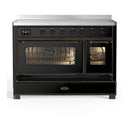 ILVE Majestic III 48-Inch Induction Range with 6 Induction Elements and Triple Glass Door Electric Oven in Glossy Black with Burnished Trim (UMIB48NR3BKB)