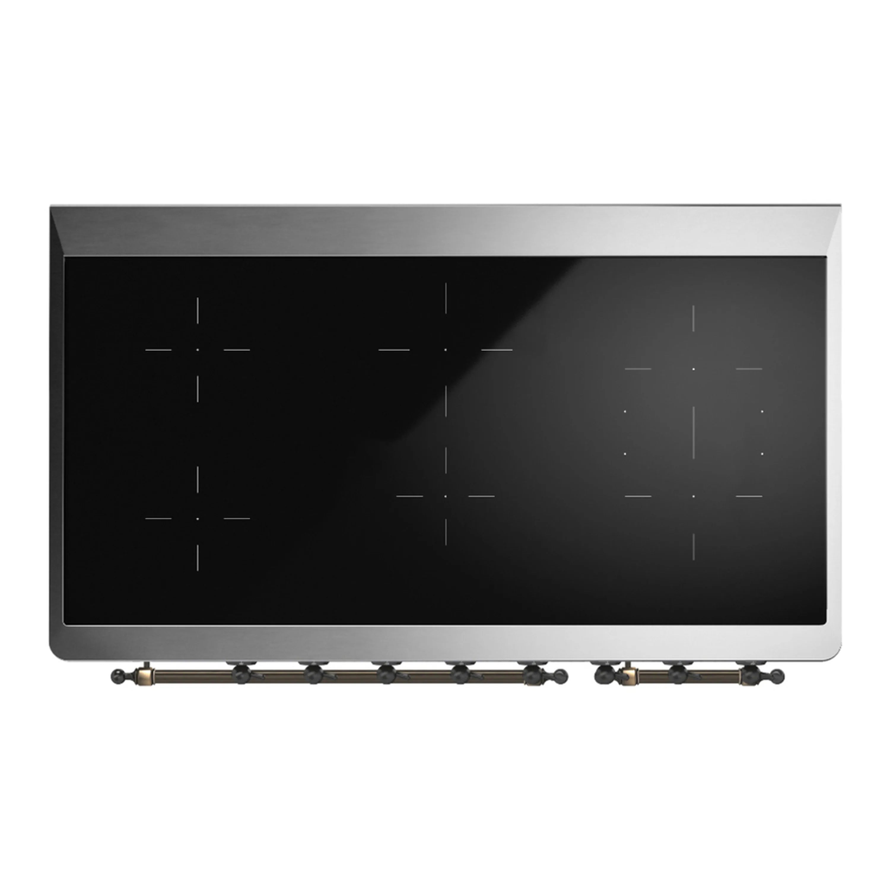 Induction cooktop with dark glass surface and burner zone markings
