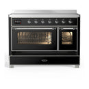 ILVE Majestic III 48-Inch Induction Range with 6 Induction Elements and Triple Glass Door Electric Oven in Glossy Black with Chrome Trim (UMIB48NR3BKC)