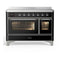 ILVE Majestic III 48-Inch Induction Range with 6 Induction Elements and Triple Glass Door Electric Oven in Glossy Black with Chrome Trim (UMIB48NR3BKC)