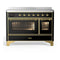 ILVE Majestic III 48-Inch Induction Range with 6 Induction Elements and Triple Glass Door Electric Oven in Glossy Black with Brass Trim (UMIB48NR3BKG)