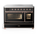 ILVE Majestic III 48-Inch Induction Range with 6 Induction Elements and Triple Glass Door Electric Oven in Glossy Black with Copper Trim (UMIB48NR3BKP)