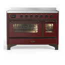 ILVE Majestic III 48-Inch Induction Range with 6 Induction Elements and Triple Glass Door Electric Oven in Burgundy with Burnished Trim (UMIB48NR3BUB)
