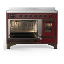 ILVE Majestic III 48-Inch Induction Range with 6 Induction Elements and Triple Glass Door Electric Oven in Burgundy with Burnished Trim (UMIB48NR3BUB)