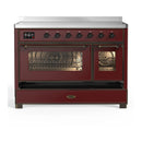 ILVE Majestic III 48-Inch Induction Range with 6 Induction Elements and Triple Glass Door Electric Oven in Burgundy with Burnished Trim (UMIB48NR3BUB)