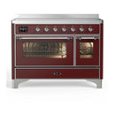 ILVE Majestic III 48-Inch Induction Range with 6 Induction Elements and Triple Glass Door Electric Oven in Burgundy with Chrome Trim (UMIB48NR3BUC)