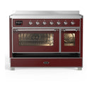 ILVE Majestic III 48-Inch Induction Range with 6 Induction Elements and Triple Glass Door Electric Oven in Burgundy with Chrome Trim (UMIB48NR3BUC)
