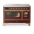 ILVE Majestic III 48-Inch Induction Range with 6 Induction Elements and Triple Glass Door Electric Oven in Burgundy with Brass Trim (UMIB48NR3BUG)