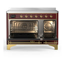 ILVE Majestic III 48-Inch Induction Range with 6 Induction Elements and Triple Glass Door Electric Oven in Burgundy with Brass Trim (UMIB48NR3BUG)