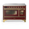 ILVE Majestic III 48-Inch Induction Range with 6 Induction Elements and Triple Glass Door Electric Oven in Burgundy with Brass Trim (UMIB48NR3BUG)