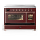 ILVE Majestic III 48-Inch Induction Range with 6 Induction Elements and Triple Glass Door Electric Oven in Burgundy with Copper Trim (UMIB48NR3BUP)
