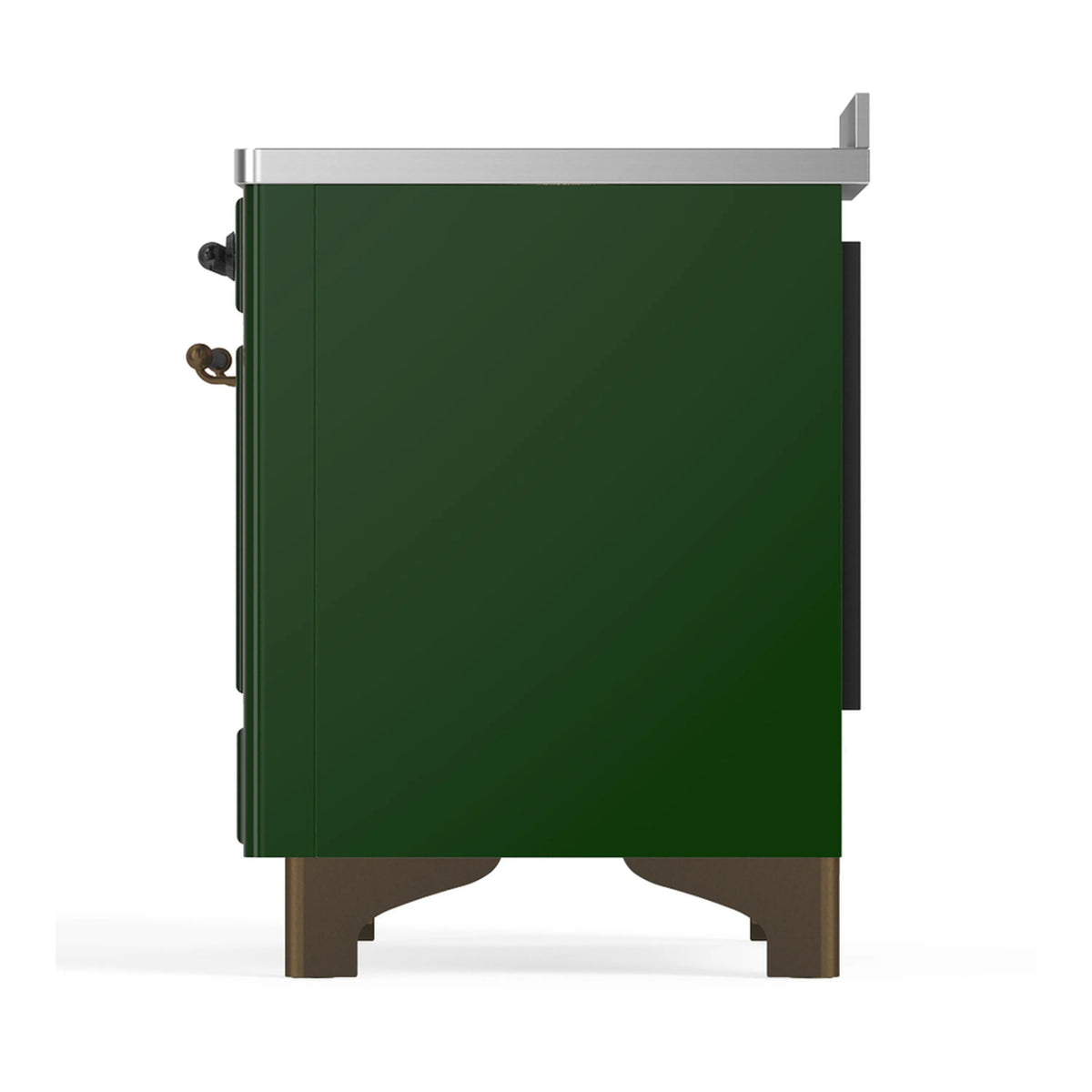 Emerald green range side panel with metal trim and corner hardware