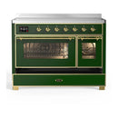 ILVE Majestic III 48-Inch Induction Range with 6 Induction Elements and Triple Glass Door Electric Oven in Emerald Green with Brass Trim (UMIB48NR3EGG)
