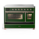 ILVE Majestic III 48-Inch Induction Range with 6 Induction Elements and Triple Glass Door Electric Oven in Emerald Green with Copper Trim (UMIB48NR3EGP)
