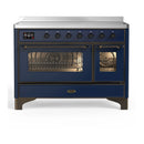 ILVE Majestic III 48-Inch Induction Range with 6 Induction Elements and Triple Glass Door Electric Oven in Mightnight Blue with Burnished Trim (UMIB48NR3MBB)