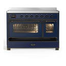 ILVE Majestic III 48-Inch Induction Range with 6 Induction Elements and Triple Glass Door Electric Oven in Mightnight Blue with Burnished Trim (UMIB48NR3MBB)