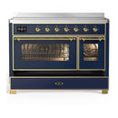 ILVE Majestic III 48-Inch Induction Range with 6 Induction Elements and Triple Glass Door Electric Oven in Mightnight Blue with Brass Trim (UMIB48NR3MBG)