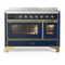 ILVE Majestic III 48-Inch Induction Range with 6 Induction Elements and Triple Glass Door Electric Oven in Mightnight Blue with Brass Trim (UMIB48NR3MBG)