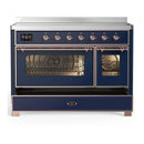 ILVE Majestic III 48-Inch Induction Range with 6 Induction Elements and Triple Glass Door Electric Oven in Mightnight Blue with Copper Trim (UMIB48NR3MBP)