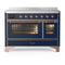 ILVE Majestic III 48-Inch Induction Range with 6 Induction Elements and Triple Glass Door Electric Oven in Mightnight Blue with Copper Trim (UMIB48NR3MBP)